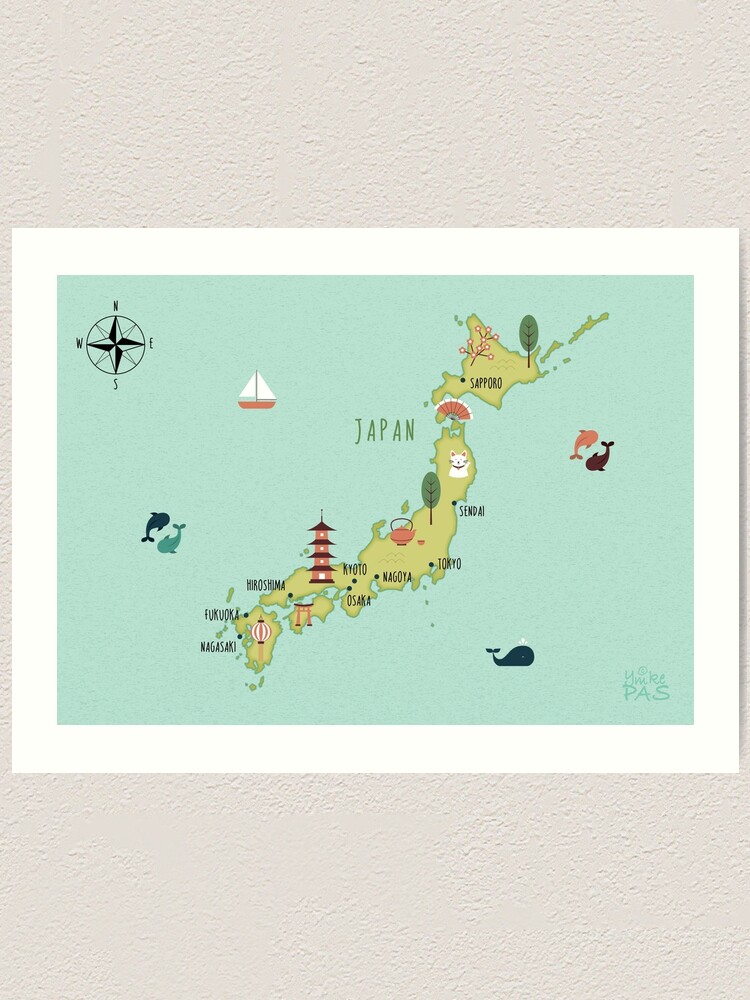 Thumbnail 1 of 3, Art Print, Illustrated map of Japan designed and sold by ymkesinfogr.