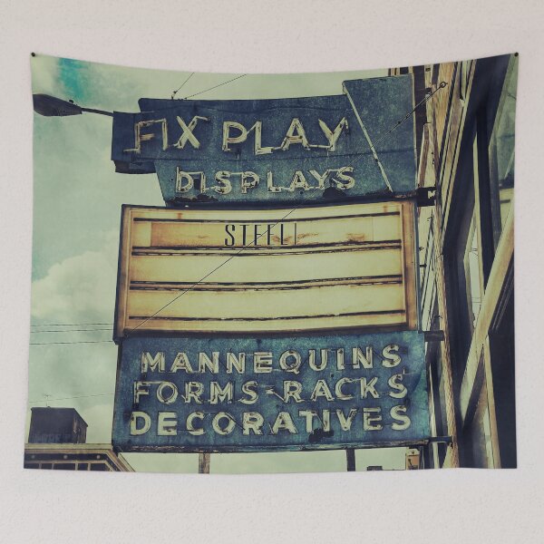 Item preview, Vintage Fixture Store Sign - Cream and Blue Birmingham Wall Art Print designed and sold by FraireDesign.