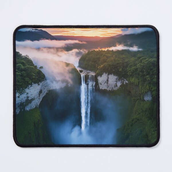 Item preview, Waterfall in cliffs at sunrise - Landscape photo designed and sold by TheArtistOf2022.