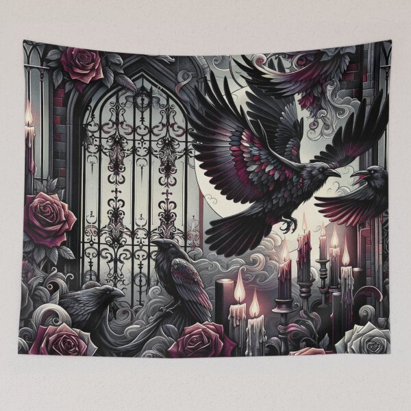Item preview, Gothic Ravens in a Rose-Adorned Candlelit Scene designed and sold by TeslaSt0re.
