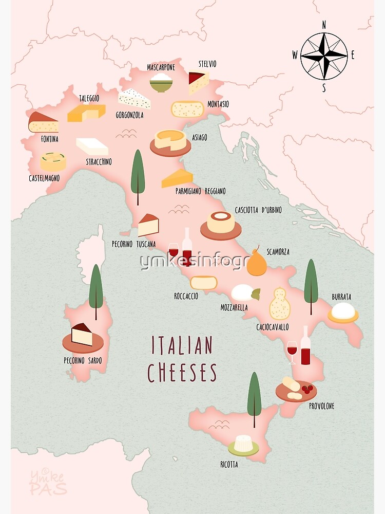 Thumbnail 3 of 3, Art Print, Illustrated map of Italian cheeses designed and sold by ymkesinfogr.