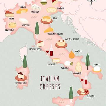 Artwork thumbnail, Illustrated map of Italian cheeses by ymkesinfogr