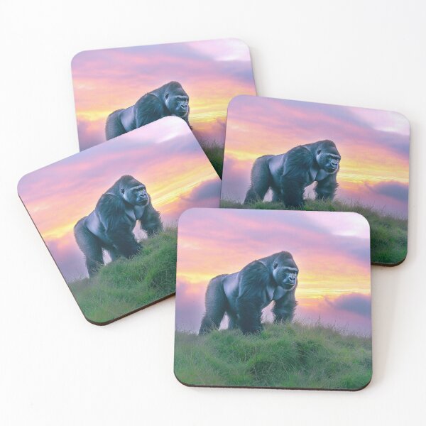 Item preview, A Gorilla standing on hill at sunset - Wildlife photo designed and sold by TheArtistOf2022.