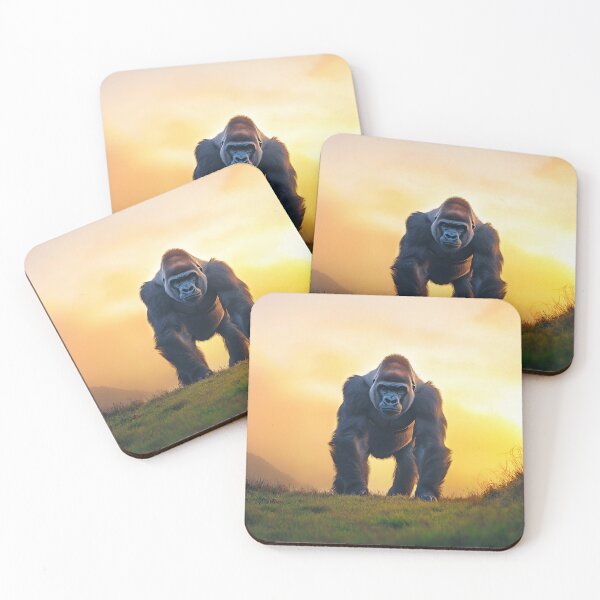 Item preview, A Gorilla standing on hill at sunset - Wildlife photo designed and sold by TheArtistOf2022.