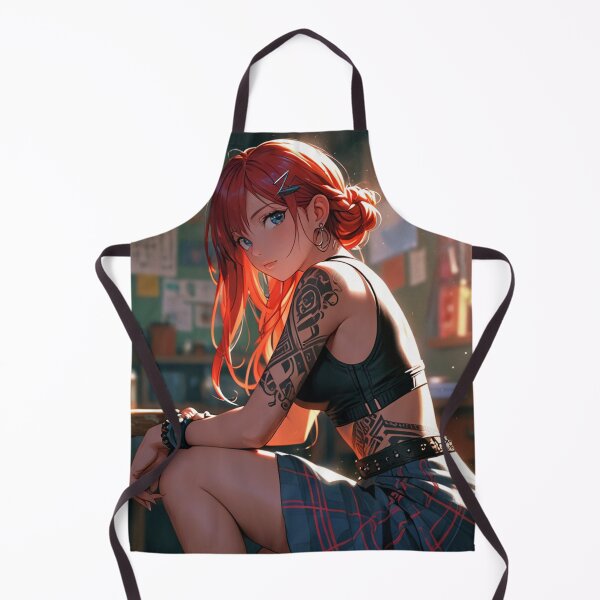 Item preview, Beautiful red haired Tattooed Anime Manga Girl in sleeveless top designed and sold by Vintage Designs +.