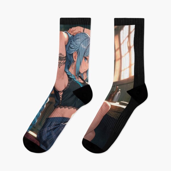 Item preview, Beautiful blue haired Tattooed Anime Manga Girl in sleeveless top designed and sold by Vintage Designs +.
