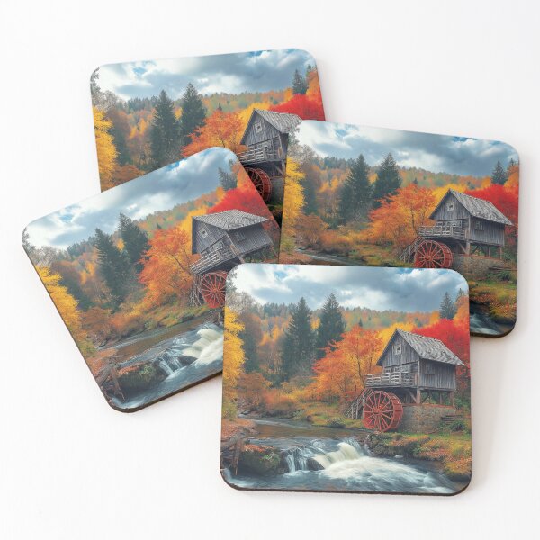 Item preview, A Watermill in Autumn forest with river - Landscape photo designed and sold by TheArtistOf2022.