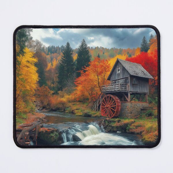 Item preview, A Watermill in Autumn forest with river - Landscape photo designed and sold by TheArtistOf2022.