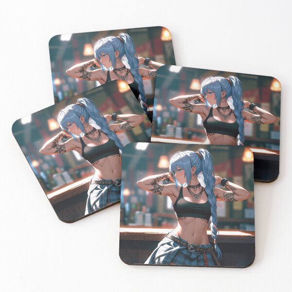Item preview, Beautiful blue haired Tattooed Anime Manga Girl in sleeveless top designed and sold by Vintage Designs +.