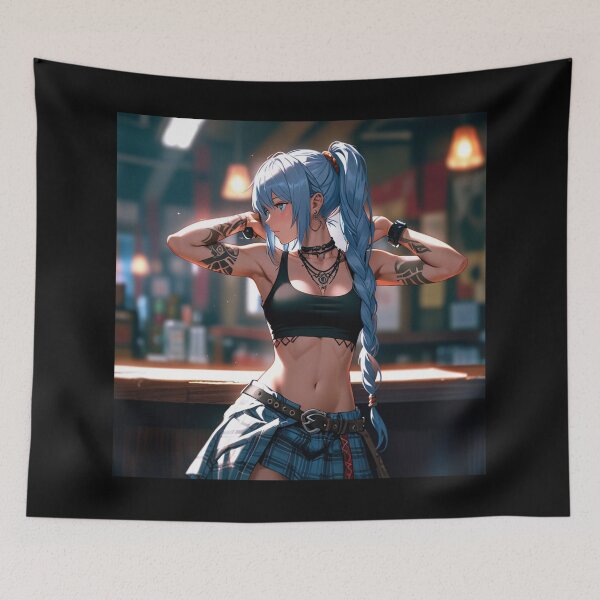 Item preview, Beautiful blue haired Tattooed Anime Manga Girl in sleeveless top designed and sold by Vintage Designs +.