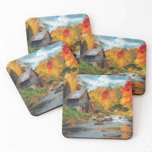 Item preview, A Watermill in Autumn forest with river - Landscape photo designed and sold by TheArtistOf2022.