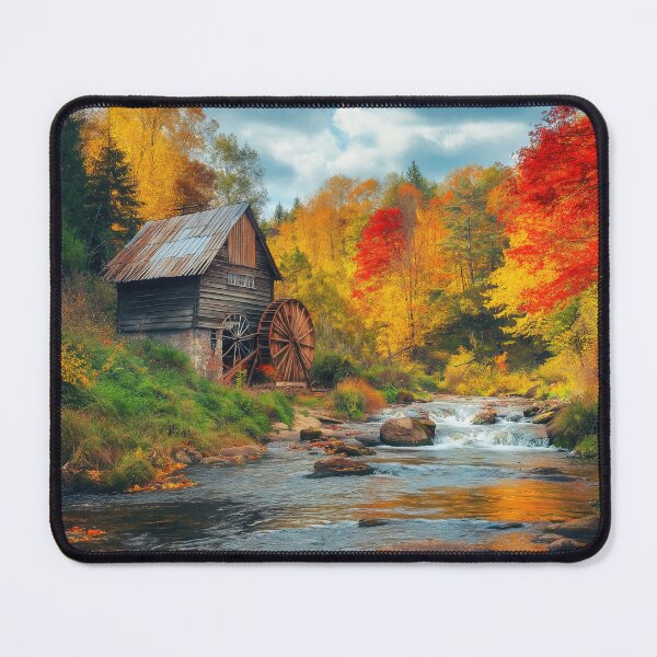 Item preview, A Watermill in Autumn forest with river - Landscape photo designed and sold by TheArtistOf2022.
