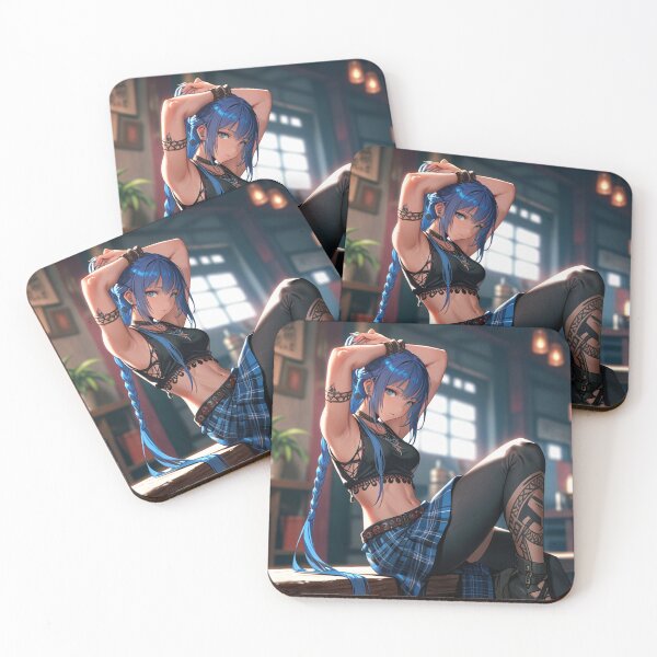 Item preview, Beautiful blue haired Tattooed Anime Manga Girl in sleeveless top designed and sold by Vintage Designs +.
