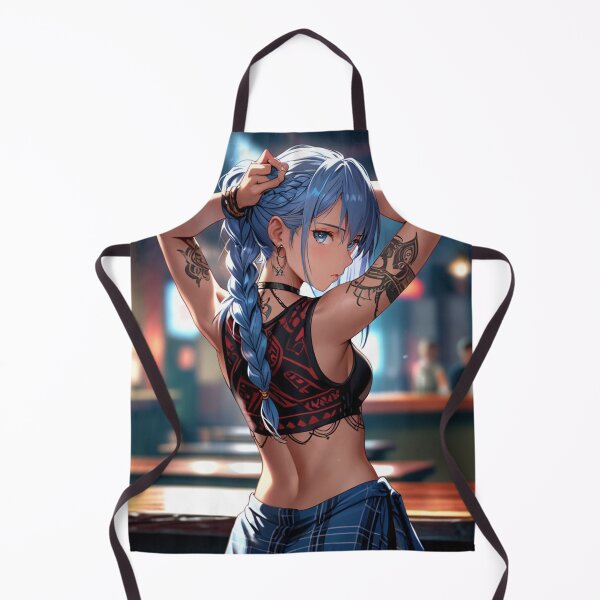 Item preview, Beautiful blue haired Tattooed Anime Manga Girl in sleeveless top designed and sold by Vintage Designs +.