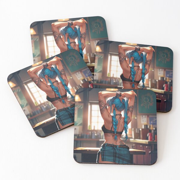 Item preview, Beautiful blue haired Tattooed Anime Manga Girl in sleeveless top designed and sold by Vintage Designs +.