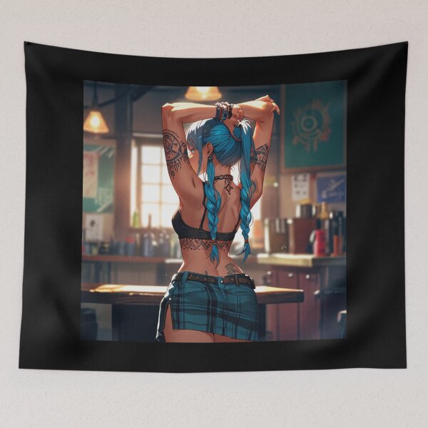 Item preview, Beautiful blue haired Tattooed Anime Manga Girl in sleeveless top designed and sold by Vintage Designs +.