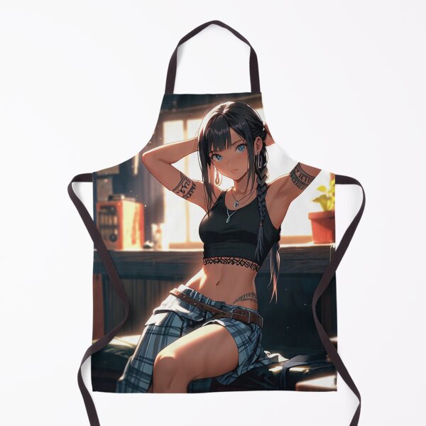 Item preview, Beautiful dark haired Tattooed Anime Manga Girl in sleeveless top designed and sold by Vintage Designs +.