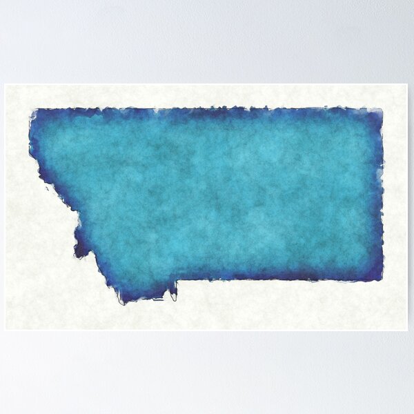 Item preview, Montana USA map with drawn lines and blue watercolor illustration designed and sold by Ingo Menhard.