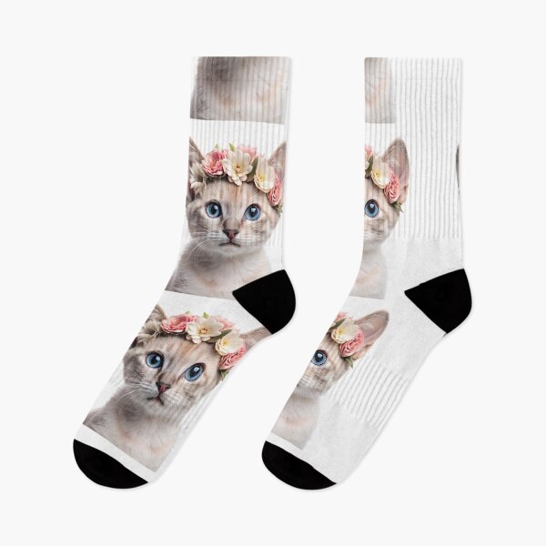 Item preview, Tonkinese Kitten wearing floral crown designed and sold by LazyOwlStore.