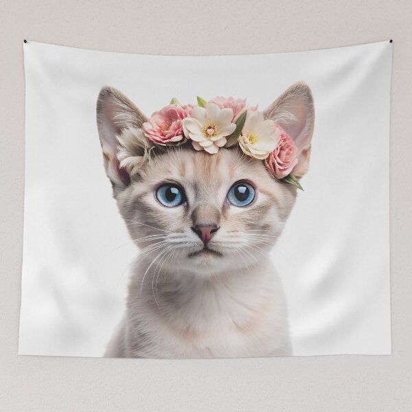 Item preview, Tonkinese Kitten wearing floral crown designed and sold by LazyOwlStore.
