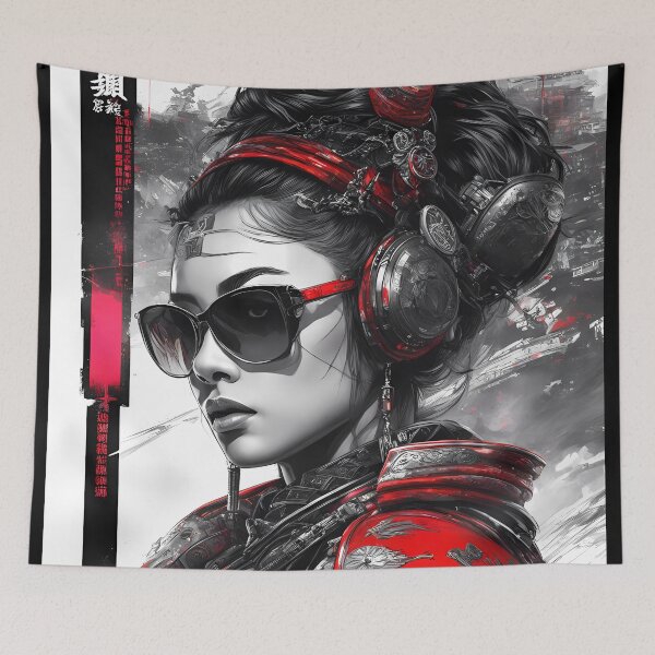Item preview, Cyberpunk Samurai Woman Poster - Futuristic Dystopian Art designed and sold by MystiqSlav.