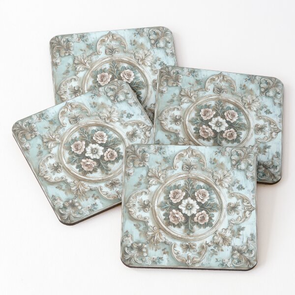 Item preview, Decorative vintage design flowers in teal tones designed and sold by Osintown.
