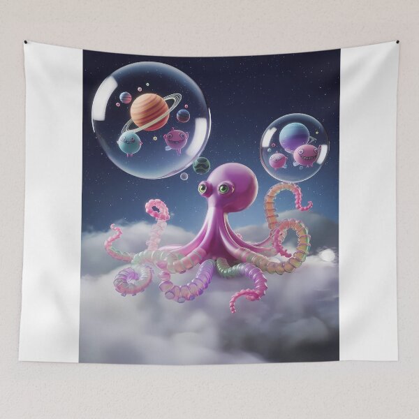 Item preview, Cosmic Octopus Floating Amongst Planets Surreal Art Design designed and sold by ART ATTACK ZONE.