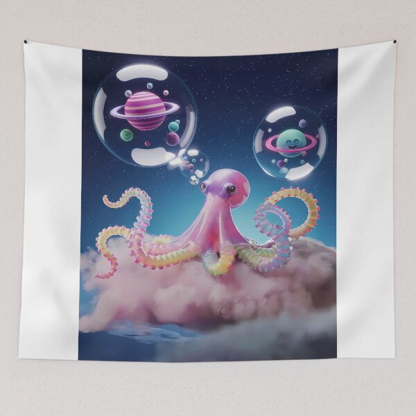 Item preview, Space Octopus Floating Amongst Planets Surreal Art Design designed and sold by ART ATTACK ZONE.