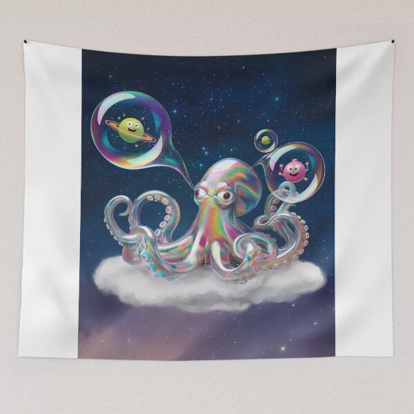 Item preview, Fantasy Octopus Floating Amongst Planets Surreal Art Design designed and sold by ART ATTACK ZONE.