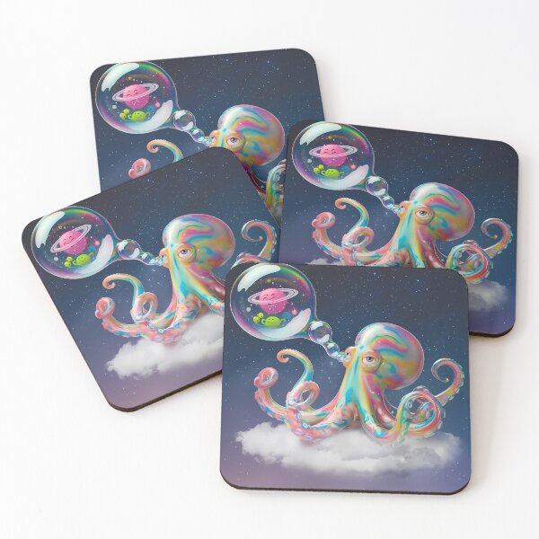 Item preview, Octopus Floating Amongst Planets Surreal Art Design Adventure designed and sold by ART ATTACK ZONE.