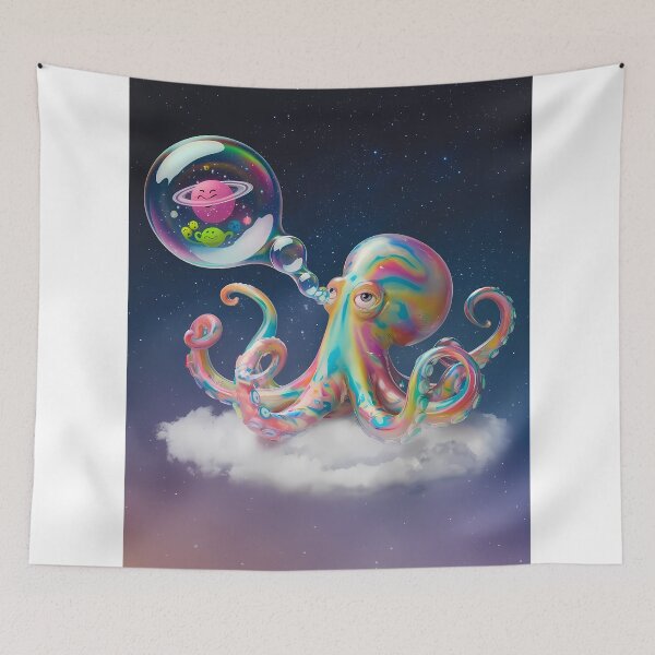 Item preview, Octopus Floating Amongst Planets Surreal Art Design Adventure designed and sold by ART ATTACK ZONE.