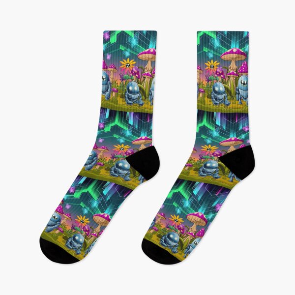 Item preview,  Cute Robots Exploring Mushroom Wonderland Illustration Art designed and sold by ART ATTACK ZONE.