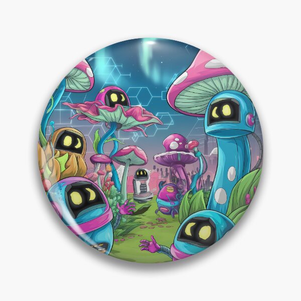 Item preview, Nature Cute Robots Exploring Mushroom Wonderland Illustration Art designed and sold by ART ATTACK ZONE.