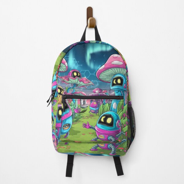 Item preview, Nature Cute Robots Exploring Mushroom Wonderland Illustration Art designed and sold by ART ATTACK ZONE.