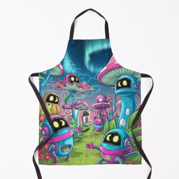 Item preview, Nature Cute Robots Exploring Mushroom Wonderland Illustration Art designed and sold by ART ATTACK ZONE.
