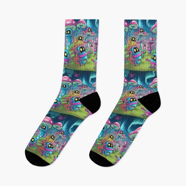 Item preview, Nature Cute Robots Exploring Mushroom Wonderland Illustration Art designed and sold by ART ATTACK ZONE.