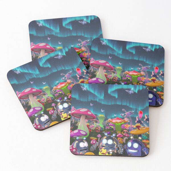 Item preview, Fantasy Cute Robots Exploring Mushroom Wonderland Illustration Art designed and sold by ART ATTACK ZONE.