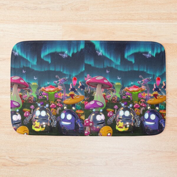 Item preview, Fantasy Cute Robots Exploring Mushroom Wonderland Illustration Art designed and sold by ART ATTACK ZONE.