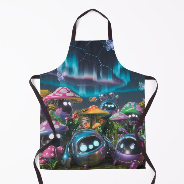 Item preview, Magical Cute Robots Exploring Mushroom Wonderland Illustration Art designed and sold by ART ATTACK ZONE.