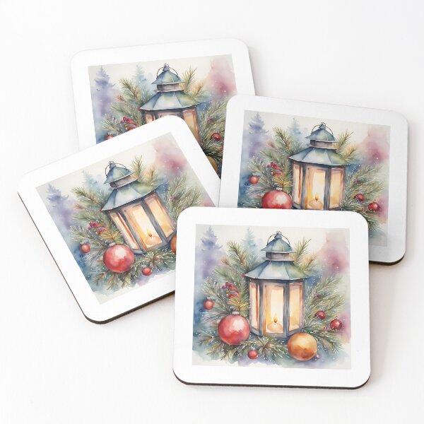 Item preview, Lantern Advent Wreath,   Candles Watercolor Pattern  Florals  Green Red ,Christmas  Romantic Elegant Pattern designed and sold by KolorellaS.