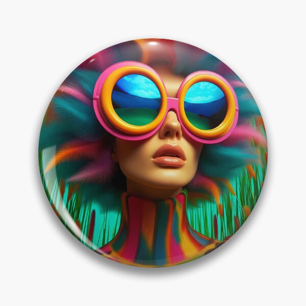 Item preview, Retro Crazy Oversized colorful retro glasses on a woman and has colorful grassy hair surreal abstract portrait designed and sold by EmeraldeaArt.