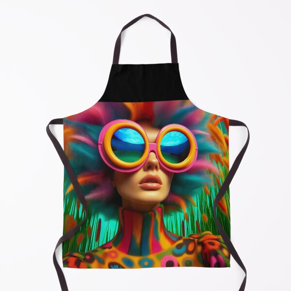 Item preview, Retro Crazy Oversized colorful retro glasses on a woman and has colorful grassy hair surreal abstract portrait designed and sold by EmeraldeaArt.