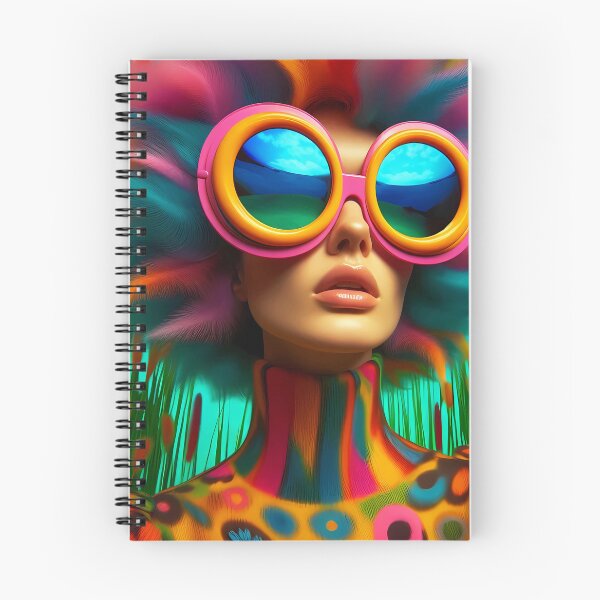 Item preview, Retro Crazy Oversized colorful retro glasses on a woman and has colorful grassy hair surreal abstract portrait designed and sold by EmeraldeaArt.