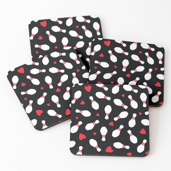 Item preview, Bowling Pins and Hearts Scattered on Black designed and sold by VintageStyle.