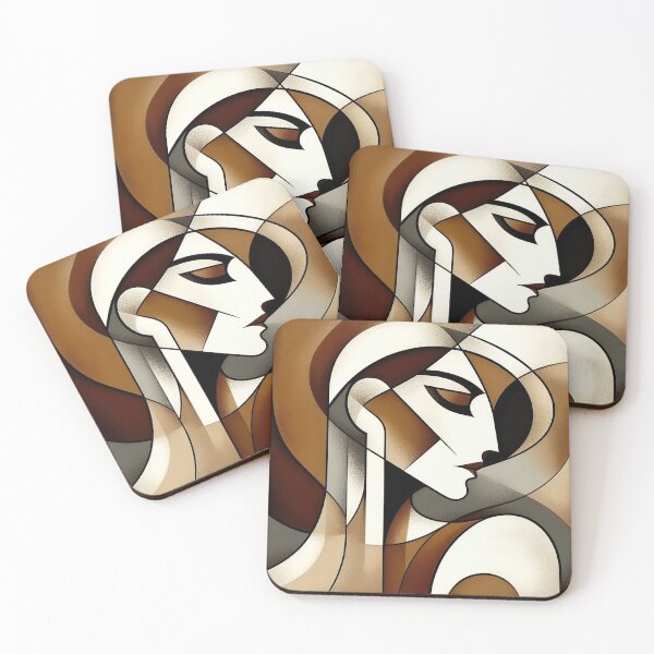 Item preview, Cubist portrait in shades of brown designed and sold by PaintartPaint.