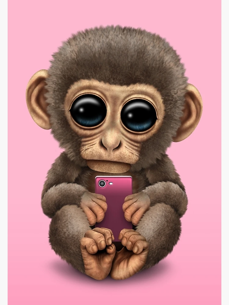 Cute Monkey With Gadget Cartoon - Cute Monkey With Gadget Cartoon - Posters  and Art Prints