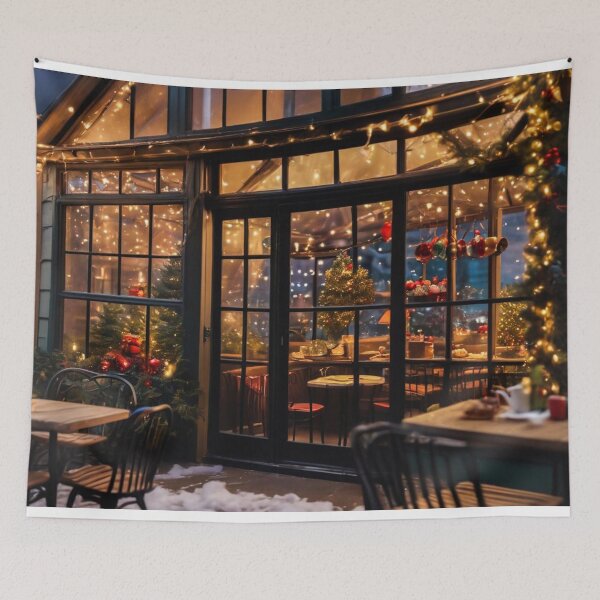 Item preview, Cozy Cafe with Christmas Ambience, Glass Cafe, Winter Snow Glass designed and sold by MyArt23.