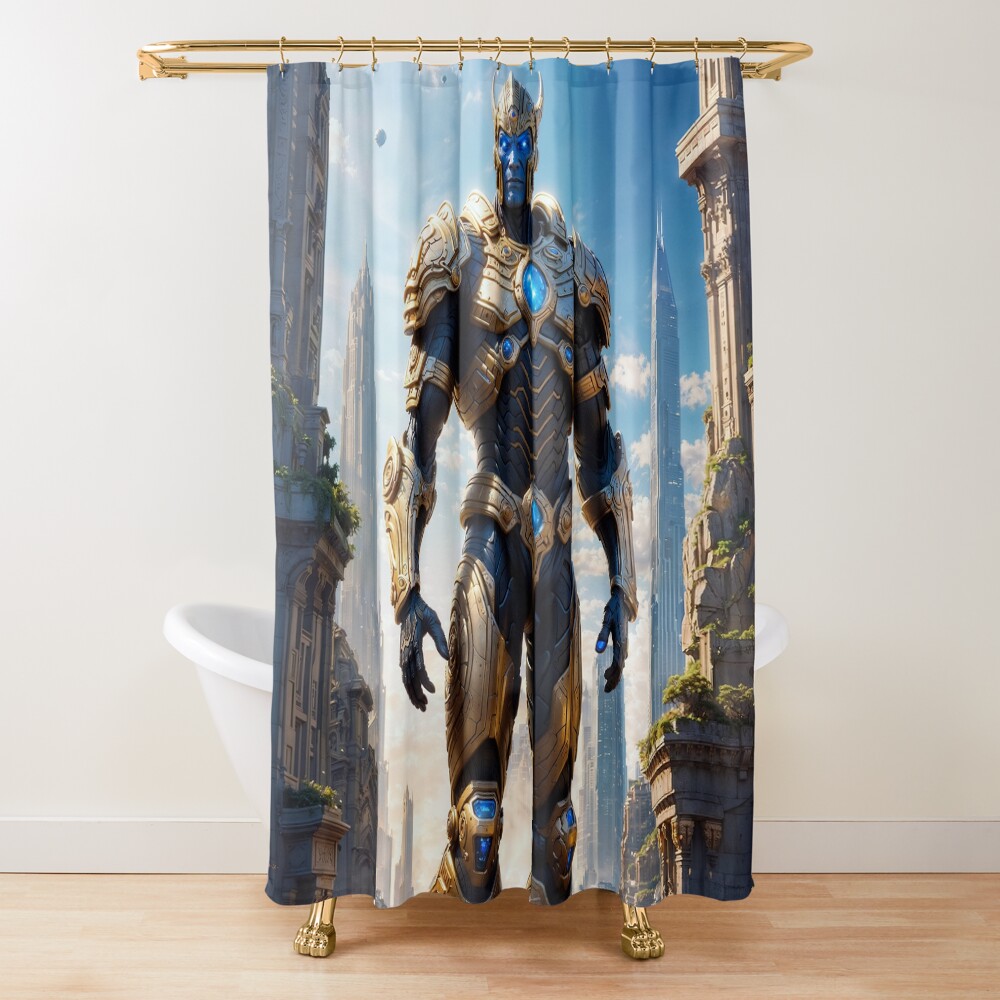 A Statue Of The Eternal Warrior Blorian Of The Pestulian Empire Breathtaking AI Concept Art by Xzendor7 Decorative Art Print Shower Curtain