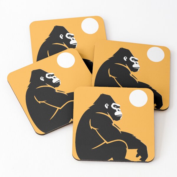 Item preview, A serene blue womaA thoughtful gorilla silhouette under a bright sun, set against a warm orange background.n adorned with nature, blending mountains, rivers, flowers, and small villages. designed and sold by PholPol1959.