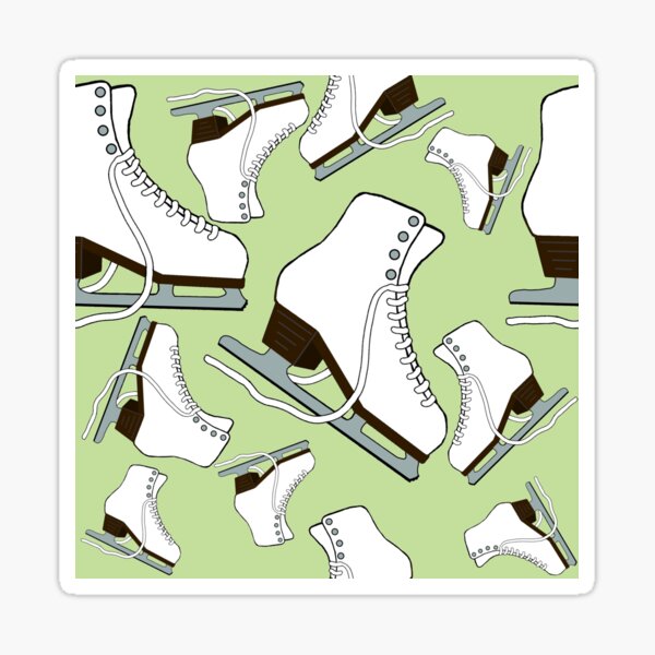 White Figure Skates on Light Green Background Sticker